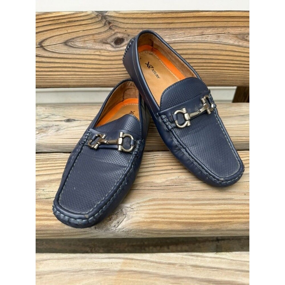 XRAY Men's Navy Driving Loafers Horsebit Slip On Moc Toe Casual Shoes Size 8